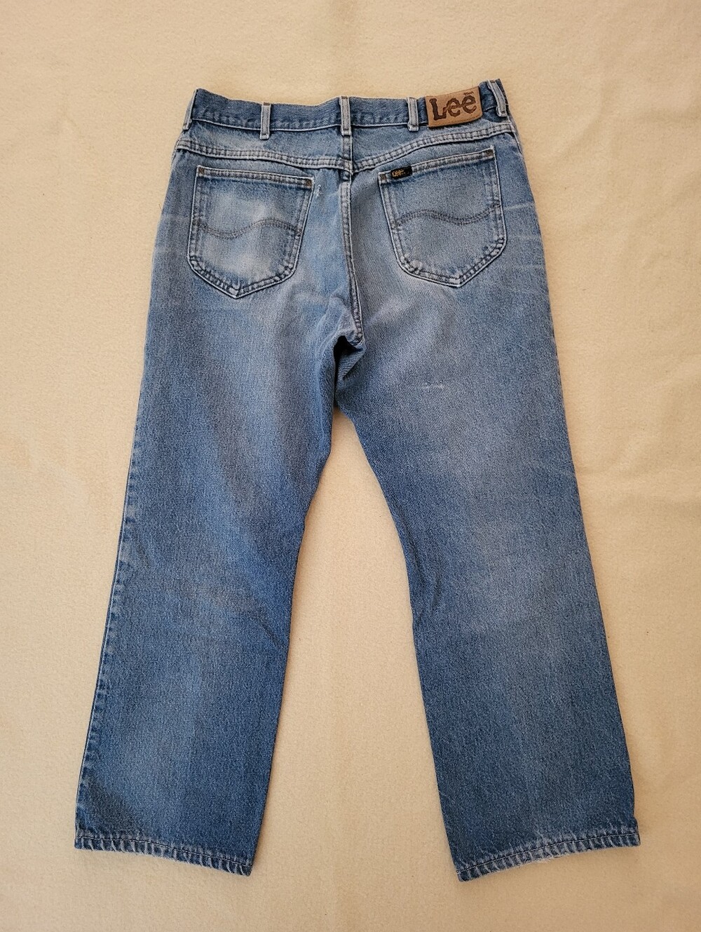 Vintage Lee Blue Jeans 32x27 Distressed Patina Straight Leg Cotton - Picture 6 of 13